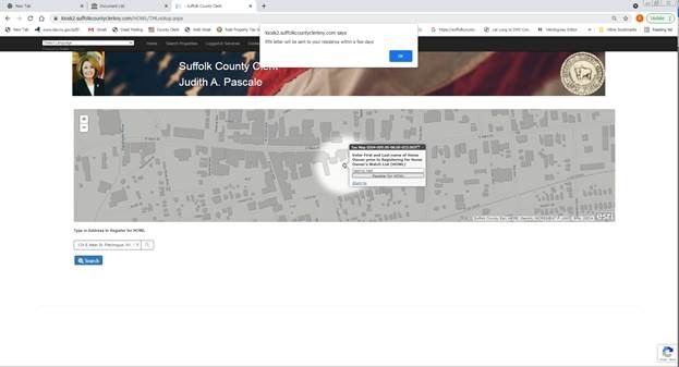screenshot showing message that PIN will be mailed to the address of the property